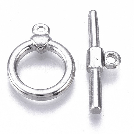 変色しない304ステンレススチールのトグル留め具  リング  ステンレス鋼色  リング：18x14x3mm  穴：1.2mm  内径：10mm  バー：24x7x3mm  穴：1.6mm&nbsp;STAS-N087-21-1