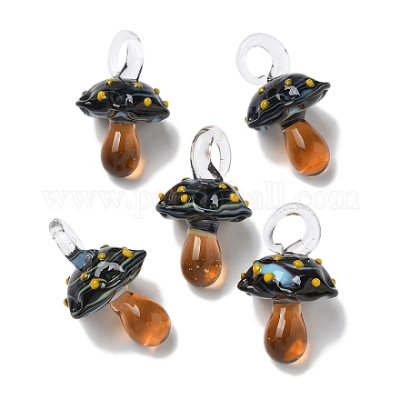 手作りランプワークペンダント  バンピー  キノコ  チョコレート  24.5~29.5x15~18.5mm  穴：2~5mm&nbsp;LAMP-M021-01L-1
