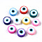 Handmade Polymer Clay Beads, Flat Round with Evil Eye, Mixed Color, 9~10x3.5~4.5mm, Hole: 1.5mm