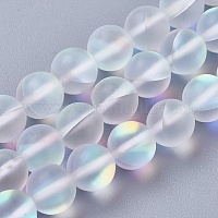 合成ムーンストーンビーズ連売り  ホログラフィックビーズ  ラウンド  艶消し  透明  6mm  穴：1mm  約64個/連  14.5~15インチ&nbsp;G-E468-G01-6mm