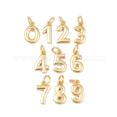 Brass Charms, Number, Long-Lasting Plated, Cadmium Free & Lead Free, Rack Plating, with Jump Ring, Real 18K Gold Plated, 11.5~12x4.5~8x1.5~1.7mm, Hole: 3.4mm