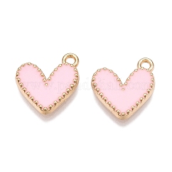 Rack Plating Alloy Enamel Charms, Heart Charm, Golden, Pink, 14.5x13x2mm, Hole: 1.6mm