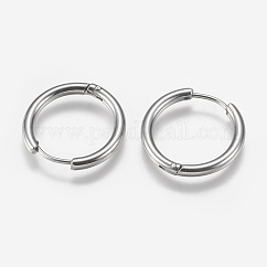 Tarnish Resistant 304 Stainless Steel Huggie Hoop Earring Findings, Stainless Steel Color, 20x20.5x2.5mm, 10 Gauge, Pin: 0.9mm