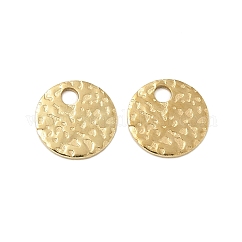 304 Stainless Steel Charms, Textured, Flat Round Charms, Real 14K Gold Plated, 6x0.5mm, Hole: 1.2mm