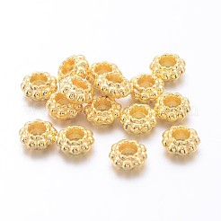 チベット風合金スペーサービーズ  鉛フリー＆カドミウムフリー  花  ゴールドカラー  6x3mm  穴：2.5mm&nbsp;K0870011