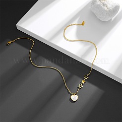 304 Stainless Steel Pave Natural Shell Star Heart Pendant Necklaces&nbsp;FS-WG20D57-01