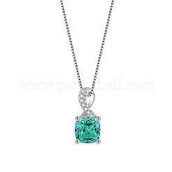 Square 925 Sterling Silver Pave Cubic Zirconia Pendant Box Chain Necklaces&nbsp;WG8F2D6-04