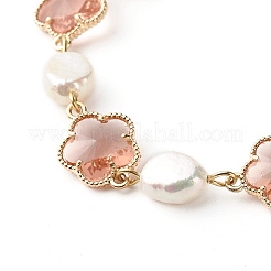Plum Blossom Flower Glass Link Bracelets Set for Teen Girl Women&nbsp;X1-BJEW-TA00017
