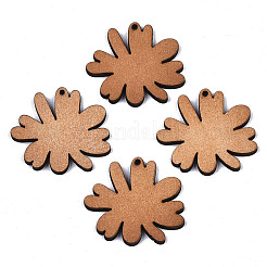 プリントバスウッドペンダント  バックランダムカラー  花  パープル  34x37x3mm  穴：1.6mm&nbsp;LS-X-WOOD-N006-53
