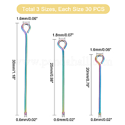 90個 3スタイル イオンプレーティング(IP) 304ステンレススチール アイピン  虹色  25~30x0.6mm  22ゲージ  穴：1.6~1.8mm  30個/スタイル&nbsp;STAS-DC0011-29