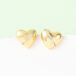 Heart Brass Micro Pave Clear Cubic Zirconia Stud Earrings&nbsp;EJEW-D346-03G