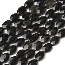 天然石ゴールデンシーンオブシディアンビーズ連売り  水晶  多面カット  フラットオーバル  8x6x3.5mm  穴：0.5mm  約46個/連  14.96''（38センチメートル）&nbsp;G-H349-A01-28