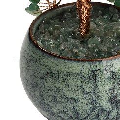 天然グリーンアベンチュリンチップの生命の樹ディスプレイ装飾  陶器の鉢と銅線を使用  風水エネルギーストーンギフト、自宅、オフィス、デスクトップの装飾用  85~103x75.5x134~138mm&nbsp;GG-CBACC2B-02C