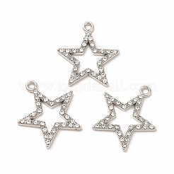 合金ラインストーンペンダント  中空のスターチャーム  プラチナ  23x21x2mm  穴：1.5mm&nbsp;PALLOY-I217-19P