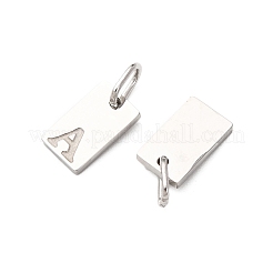 304ステンレススチールチャーム26個セット  文字a〜zの長方形  丸カン付き  ステンレス鋼色  10x6x1.5mm  穴：4.5x2.5mm&nbsp;STAS-A125-02P