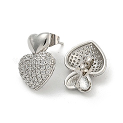 Heart Brass Pave Clear Cubic Zirconia Stud Earrings for Women&nbsp;EJEW-N054-44P