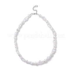 Plastic Imitation Pearl with Cat Eye Round and Nuggets Beaded Necklaces for Women&nbsp;NJEW-JN05714