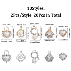 20Pcs 10 Style Alloy Rhinestone Pendants&nbsp;ALRI-CA0001-13
