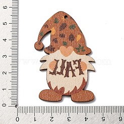 印刷された木製のペンダント  クリスマス ノーム 大きなペンダント  ココナッツブラウン  55x35x2.5mm  穴：1.6mm&nbsp;WOOD-B009-02G