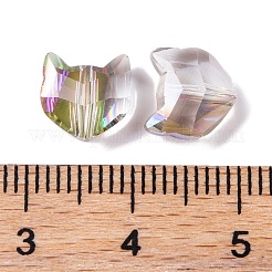 100個の電気メッキガラスビーズ  猫の形  多面カット  ライトグレー  8.5x8.5x5mm  穴：1mm  100個/セット&nbsp;EGLA-P060-01B-HR02