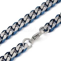 マットなスタイルの304ステンレススチール製キューバンリンクチェーンネックレス（男性用）  ブルー＆ステンレス鋼色  23.54インチ（59.8cm）&nbsp;NJEW-B116-05BL
