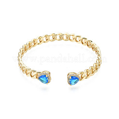 Cubic Zirconia Heart Open Cuff Bangle&nbsp;BJEW-N012-016-B