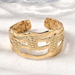 304ステンレススチール製多層カフバングル（女性用）  18KGP本金メッキ  イオンプレーティング（ip）  長持ちメッキ  カメ  内径：2.28x1.89インチ（5.8x4.8cm）&nbsp;BJEW-L719-03B-G