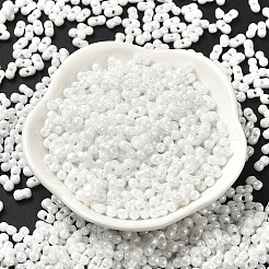 不透明色光沢ガラスシードビーズ  ピーナッツ  ホワイト  6x3.5x3mm  穴：1mm  約7258個/ポンド&nbsp;SEED-B001-01A-12