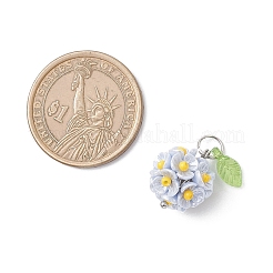 真鍮製ガラスチャーム  花  アクリル＆樹脂ビーズと304ステンレススチールの丸カン付き  ライトスチールブルー  17x13.5mm  穴：4.5mm&nbsp;PALLOY-MZ00966-06