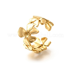 Flower 201 Stainless Steel Open Cuff Ring for Women&nbsp;RJEW-A053-02D-G