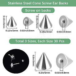 90Pcs 3 Styles Stainless Steel Ear Nuts&nbsp;STAS-BBC0006-42