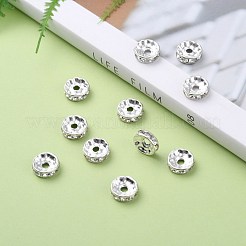 鉄グレードAクリスタルラインストーンスペーサービーズ  ロンデル  ストレートエッジ  銀  10x3~3.5mm  穴：2mm&nbsp;RB-A010-10MM-S