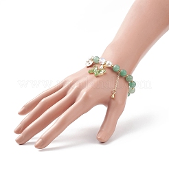 4 スタイル ラウンド ナチュラル ミックス ジェムストーン & シェル パール ビーズ ストレッチ ブレスレット セット 4 個  女性のためのガラスの蝶と真鍮の花のチャームのブレスレット  内径：2インチ（5.1cm）  1個/スタイル&nbsp;BJEW-TA00191