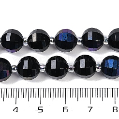 電気メッキされた天然ブラックオニキス（染色および加熱）ビーズ連売り  多面カット  ランタン  シードビーズで  虹メッキ  9~10mm  穴：0.9mm  約34~35個/連  15.51~15.67インチ（39.4~39.8cm）&nbsp;G-G182-B24-04