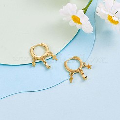 クリア キュービック ジルコニア ムーン スター クロス ダングル フープ イヤリング  女性のための真鍮のアクセサリー  ゴールドカラー  20x12mm&nbsp;JE916A