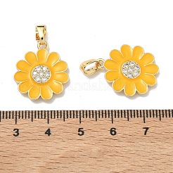 真鍮マイクロパヴェクリアキュービックジルコニアペンダント  エナメル  花のチャーム  18KGP本金メッキ  20.5x17.5x3mm  穴：6x3mm&nbsp;KK-H265-01G