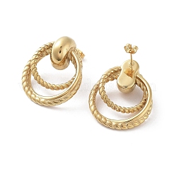 Iron Plating(IP) 304 Stainless Steel Double Ring Dangle Stud Earrings&nbsp;EJEW-D095-18G