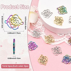 6個3色304ステンレススチールコネクタチャーム  バラの花のリンク  イオンプレーティング（ip）  ミックスカラー  17.5x15x1.5mm  穴：1.8mm  2個/カラー&nbsp;STAS-YW0011-30