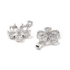 真鍮と透明キュービックジルコニアのペンダント  花のチャーム  プラチナメッキ  17.5x15.5x4mm  穴：5x3mm&nbsp;KK-G558-05P