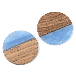 樹脂＆ウォールナットウッドペンダント  フラットラウンド  ミックスカラー  28x3mm  穴：2mm&nbsp;RESI-S389-025A