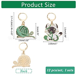 Alloy Enamel Yarn Ball & Cat Charm Locking Stitch Markers&nbsp;HJEW-PH01721