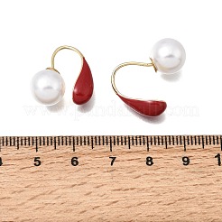 合金エナメル＆樹脂パールのクリップ式イヤリング  ティアドロップ  ゴールドカラー  18~19x6mm&nbsp;EJEW-G466-05G