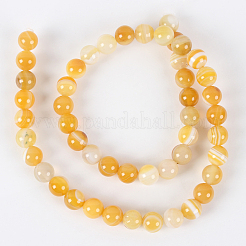 天然縞瑪瑙/バンデットアゲート丸ビーズ連売り  染め  ダークオレンジ  8mm  穴：1mm  約49個/連  14.96インチ&nbsp;G-E233-14