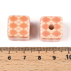 印刷された不透明なアクリルビーズ  菱形模様の立方体  ミックスカラー  14.5~15x14.5~15x14.5~15mm  穴：3.8mm&nbsp;MACR-N018-04