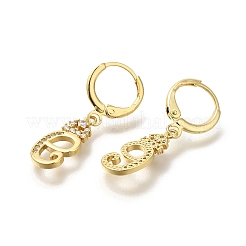 真鍮クリアキュービックジルコニアフープピアス  18KGP本金メッキ  文字e  31.5mm  ペンダント：18x8x2mm&nbsp;EJEW-M045-01E