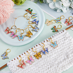 合金エナメル蝶ペンダントdecoratoins  真鍮のフレンチフックピアスのパーツと  ミックスカラー  33mm  32個/箱&nbsp;HJEW-SC00042