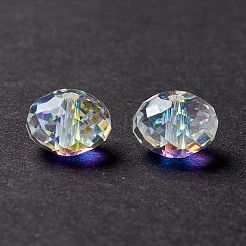 K9ガラス  模造オーストリアのクリスタル  ファセット透明ガラスビーズ  ABカラー  そろばん  クリアAB  8x5.5~6mm  穴：1.5mm&nbsp;GLAA-D003-01C