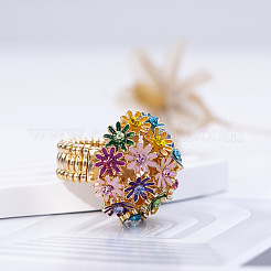 Flower Alloy with Rhinestone Enamel Finger Rings for Women&nbsp;FS-WG3A5AD-01