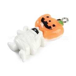 ハロウィーンのテーマ樹脂ペンダント  白金鉄パーツ  カボチャ  34x16x7.5mm  穴：2mm&nbsp;RESI-M046-01I