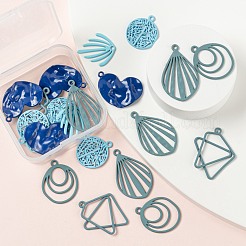 24Pcs 6 Style Blue Series Spray Painted Alloy Pendants&nbsp;FIND-LS0001-62